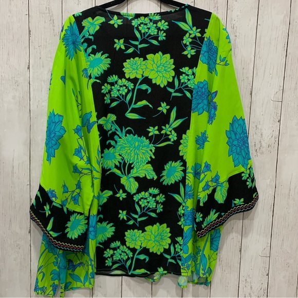 John Mark Embroidered Boho Top Women 2X Tassel Floral Multicolor Kimono Sleeve - Picture 9 of 15